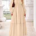 KIRUNDO Casual Fall Dresses for Women 2026 Flowy Long Sleeve Maxi Dress Smocked Empire Waist Square Neck Wedding Party (Yellow, XL)