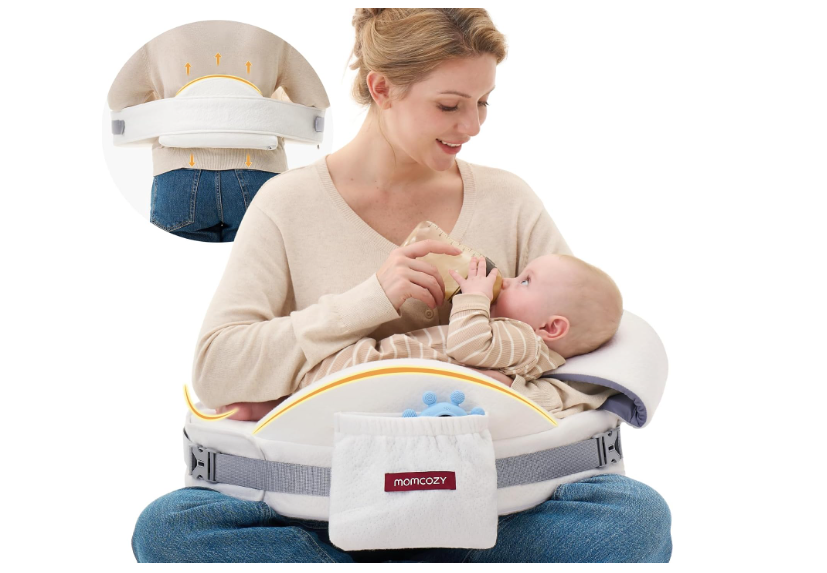 Momcozy CozyPro Nursing Pillow - All Around Lumbar & Arm Support - Safety Guard, Firm & Springy Memory Foam-Stable, Ergonomic Support, Easier Breastfeeding, Wider Cushion, Adjustable, Removable Cover