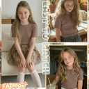YooAurvox Girls Ribbed Short Sleeve T-Shirt, Mocha, 7-8 Years