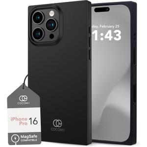 Cocomii - Rectangle Case Compatible with iPhone 16 Pro - Compatible with MagSafe, Solid Color, Fashionable Hues, Matte, Magnetic Phone Case for iPhone 16 Pro 6.3 inch, Black