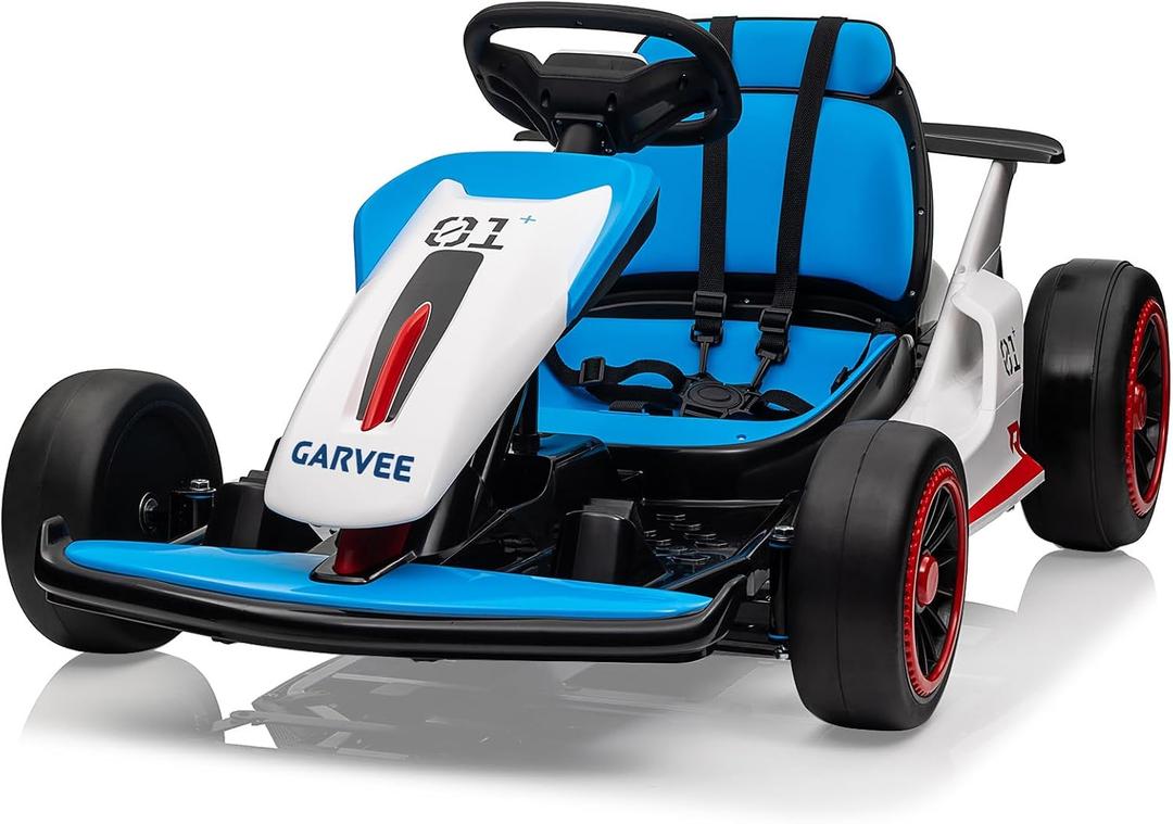 24V Electric Go Kart for Kids 6-12 Years Old, Drift Kart with 2 * 200W Dual Motors, 8.1 MPH High Speed Toy Race Car, Adjustable Seat & LED Lights, Battery Powered Outdoor Ride On Toys for Kids, Small