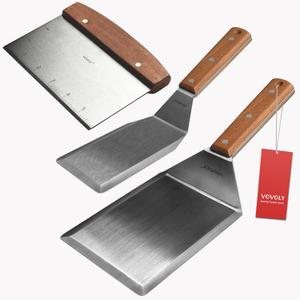 Stainless Steel Metal Spatula Set For Griddle, Grill Spatula Scraper for BBQ/Flat Top Grill- Full Tang Handle -Thicked Blade- Beveled Edges, Great Griddle Accessories for Pancake/Dough Cutter (3" x 5", 5" x 6", 3" x 6")