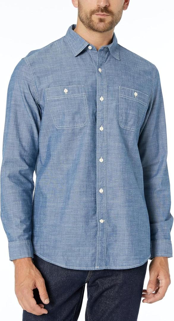 Amazon Essentials Men's Regular-Fit Long-Sleeve Chambray Shirt (XS)
