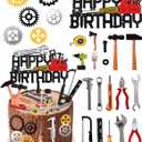24 Pack Construction Tools Cake Toppers Wrench Hammer Screwdriver Drill Plier Handsaw Tape Measure Gear, Birthday Labor Day Party Supplies for Boys & Men