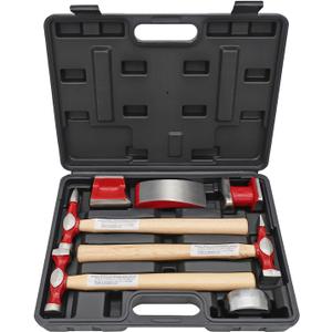 7 Piece Auto Body Repair Kit，Hammer and Dolly Tools with Carbon Steel on Wood Handles,Performance Heavy Duty Dollies Set,Roller Fixer Dent Remover Tool.