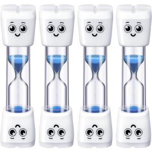 Weewooday 4 Pieces Toothbrush Timer 2 Minute Sand Timer Smile Pattern Tooth Brushing for Proper Tooth Brushing Oral Hygiene(Blue)