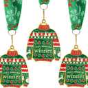6 x Abaokai 3 Pieces Christmas Ugly Sweater Medal Christmas Style Neck Ribbon, Award Contest Medals Christmas Tree Ornament for Ugly Sweater Contest Party, Best Ugly Christmas Sweater Trophy Award