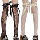 Women's Knee High Fishnet Socks Mesh Socks Lolita Fishnets Bowknot Tie Tights Cosplay Costumes Stockings 2 Pairs