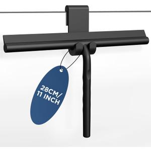 ecooe Silicone Shower Squeegee with Hanger, 11/28cm Shower Squeegee for Glass Doors, Black Window Squeegee Scraper with Stainless Steel Core for Home Bathroom Kitchen Car Glass Doors