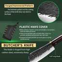 FULLHI Butcher Knife with Sheath, High Carbon Steel Kitchen Knife Vegetable Cleaver Chinese Cooking Knife, Full Tang Forged Chef Knife for Outdoor Camping BBQ (Brown)