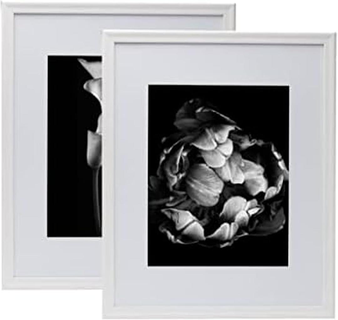 Melannco Set of Two Beige Wood Photo Frames to Hold 16x20 Photo Without Mat and 11x14 Photo With Mat, White