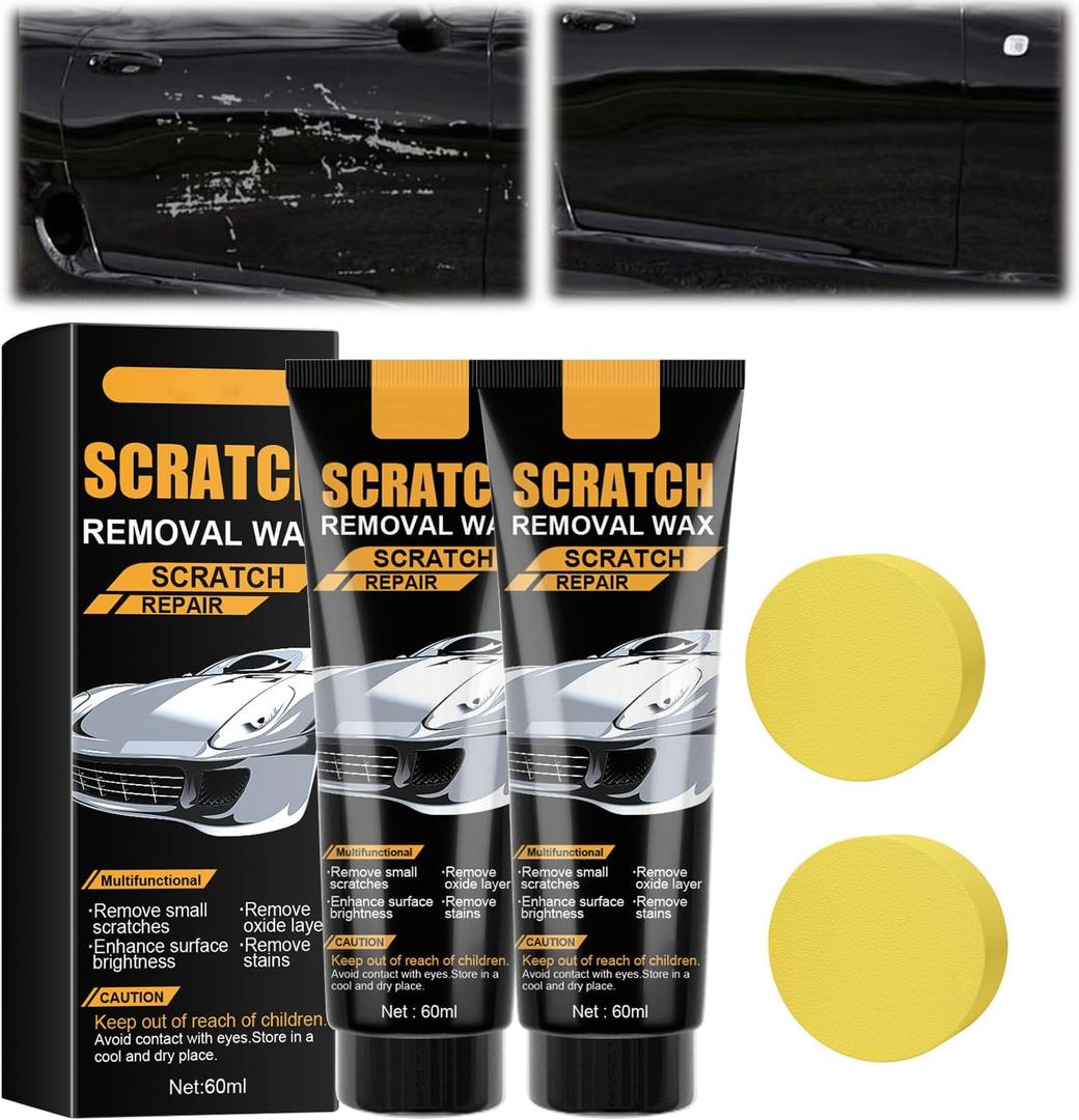 2 Set 2026 New Car Scratch Removal Wax, Scratch Remover for Vehicles, Car Scratch Repair Paste with Sponge, Car Polishing Wax Scratchs Remover Cars Paint Scratchs Repair Kit for Deep Scratches