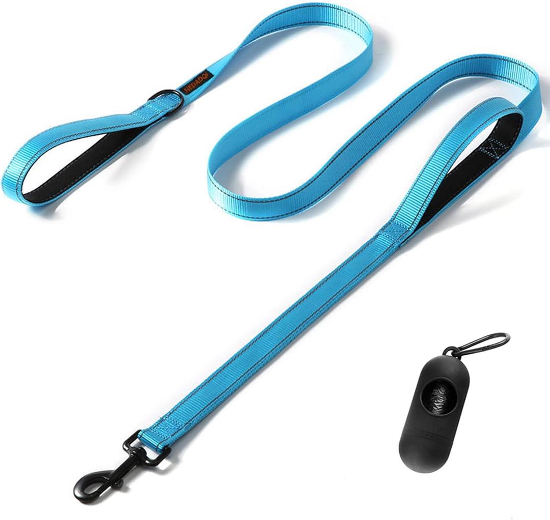 Heavy Duty Dog Leash with Double Handles - 6FT Reflective Anti-Pull Training Lead for Large Dogs, Padded Handle Durable Nylon Leash (Blue)