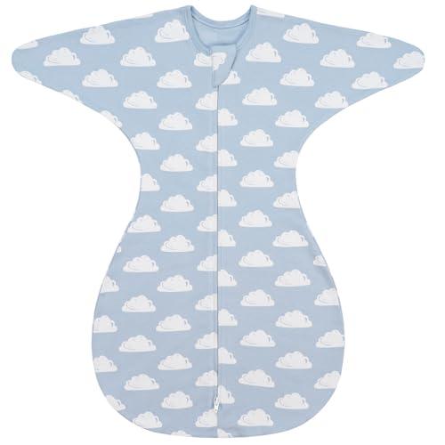 ZIGJOY Shark-Fin Swaddles for Newborns - 1.0 Tog Baby Sleep Sack Soft Cotton Swaddle Wearable Blanket with 2-Way Zipper 6-12 Months
