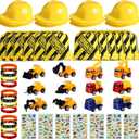 Sratte 55 Pieces Construction Vehicle Birthday Party Favors Supplies Set, Construction Theme Hats Goodie Bags Stickers Bracelets and Truck Toys Bulk for Kids Award Party Supplies
