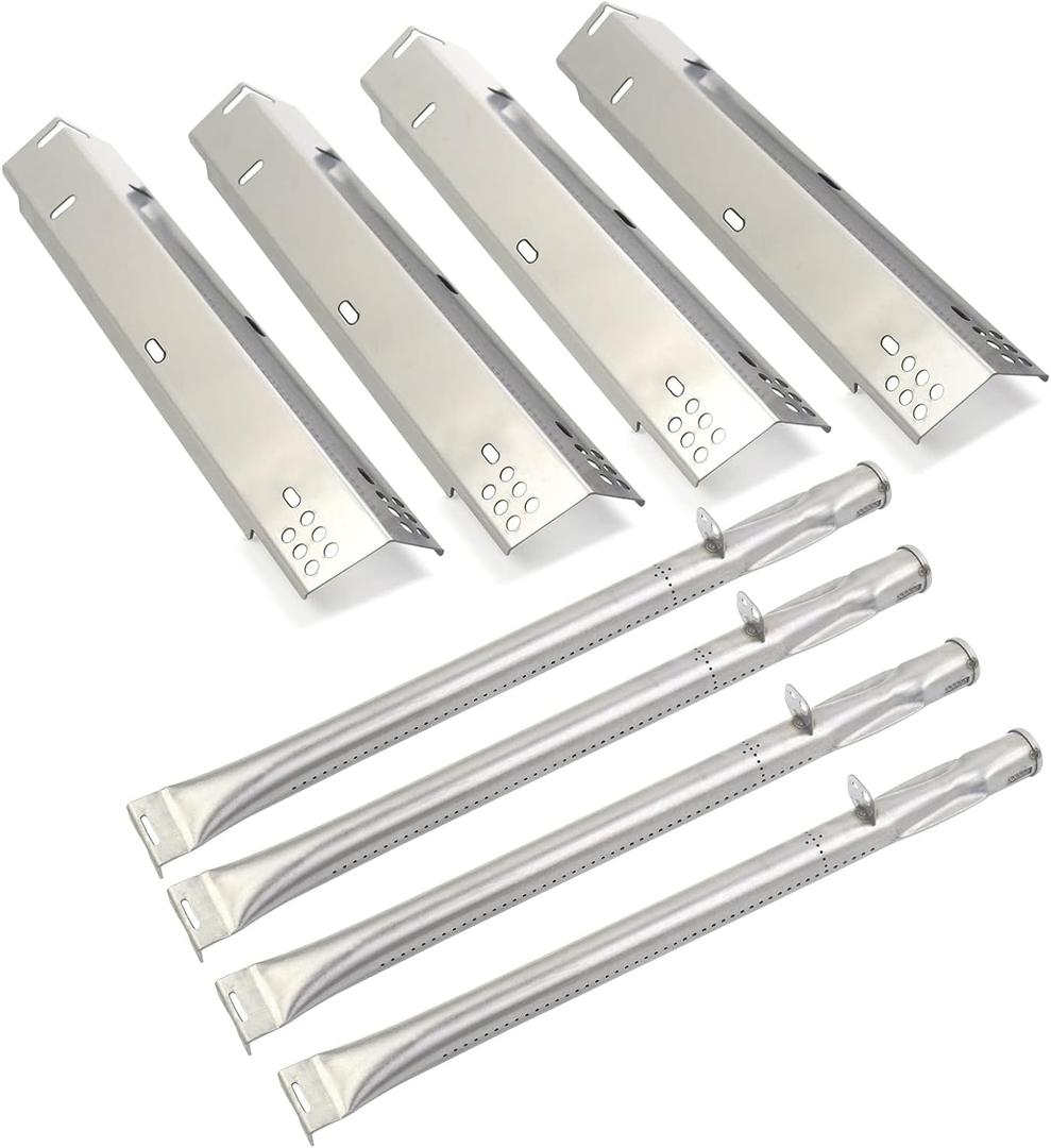 Grill Replacement Parts Kit Replacement for Dyna glo DGH485CRP, DGH485CRP-D 4 Burner, DGH474CRP 5 Burner Gas Grill, Stainless Steel Grill Heat Plates and Grill Burners, 4 Pack
