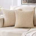 MIULEE Pack of 2 Beige Pillow Covers 16x16 Inch Decorative Couch Throw Pillow Covers Set Modern Farmhouse Home Decor for Sofa Living Room Bed