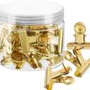 Outus 30 Pieces Push Pins Clips Thumb Tacks with Clips Cork Board Tacks for School Artworks Projects on Cork Photos Documents on Bulletin Board No Holes for The Paper(Gold)