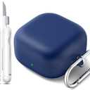 RFUNGUANGO 2026 New Silicone Case for Samsung Galaxy Buds 4 & Buds 4 Pro, Shockproof Protective Cover with Cleaning Kit & Carabiner, Anti-Scratch Non-Slip Earbuds Case, Dark Blue