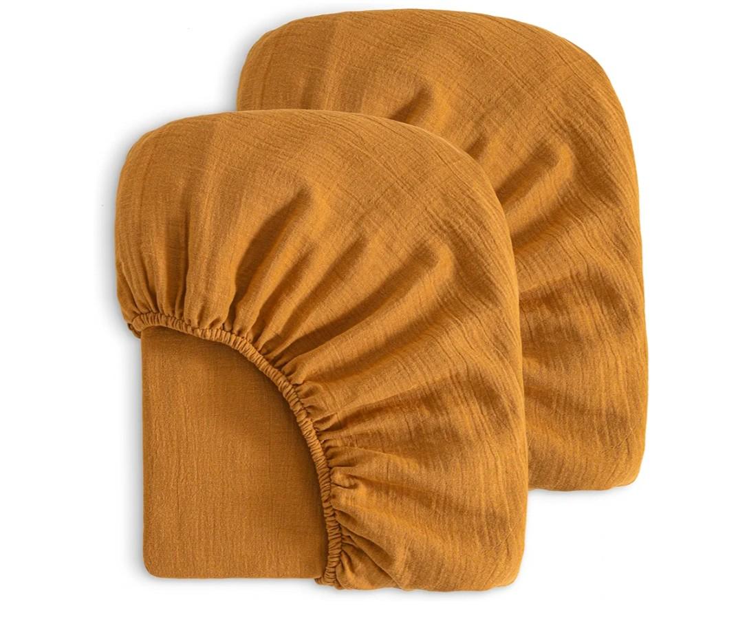 Muslin Cotton Mini Crib Sheets, Soft and Breathable Double Layer 24x38 Baby Crib Sheets for Mini Crib and Toddler Mattresses, Boys, Girls, Unisex, Golden Brown, 24x38 Inches