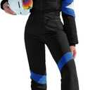 Yousify Womens Onesie Ski Suit Winter Outdoor Sports Warm Waterproof Snowsuit Color Block Jumpsuits Snow Jackets (Medium, Black)