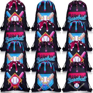 Sunnymove 12 Pcs Colorful Ice Cream Drip Baseball Drawstring Bag for Sport Party Favors Black Ice Cream Baseball Gifts Bag Candy Treat Sackpack Goodie Favor for Sport Teams Birthday Party Supplies