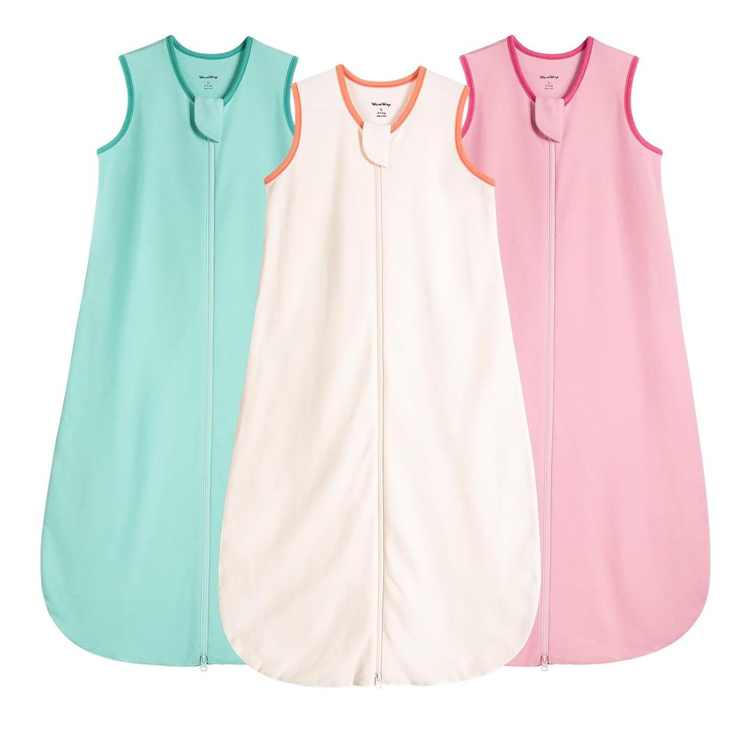 Baby Sleep Sack 0-6 Months 100% Cotton 0.5 Tog 3-6 Months Baby Wearable Blanket for Newborn, 3 Pack Breathable Soft Lightweight 0-3 Months Sleep Sacks with 2-Way Zipper
