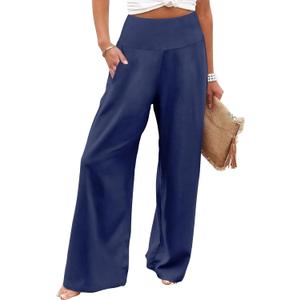 JZC Women's Palazzo Lounge Pants Casual Wide Leg Pants High Waist Flowy Toursers with Pockets (Blue, L)