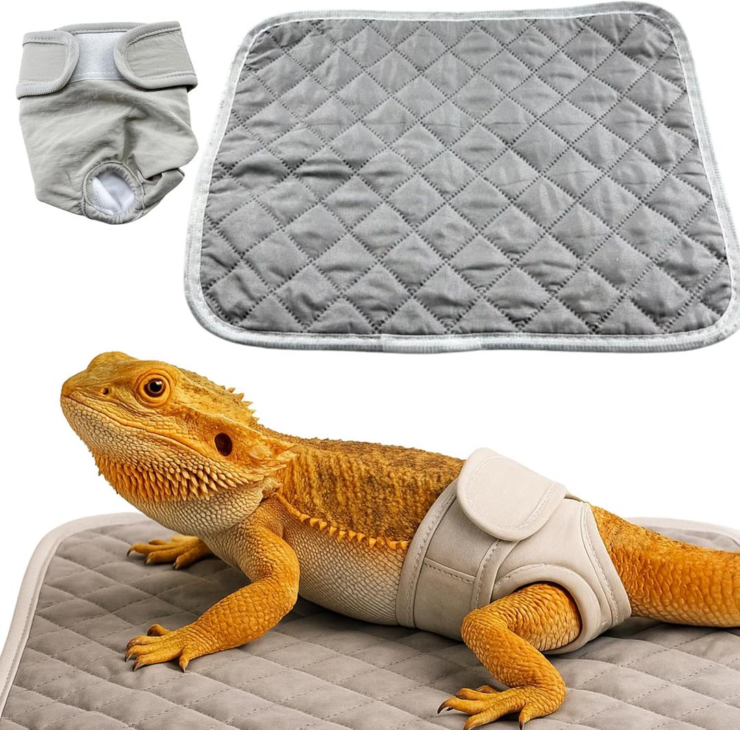 Bearded Dragon Diaper Accessories with Reusable Pad, Adjustable Wearable for Short Handling and Travel, Bearded Dragon Accessories, Reptile Travel Carrier Essentials (Grey)