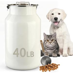 Aloxina Dog-Cat Food Storage Container 40 lb/38 Qt, Large Stainless Steel Pet Food Bin with Airtight Lid & Scoop Included, Durable 304 Metal Storage for Dogs & Cats