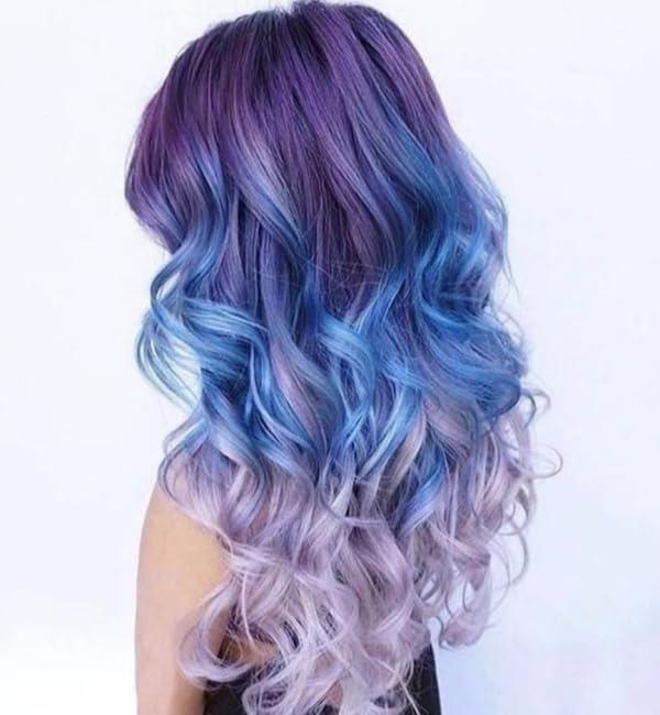 Long Blue Purple Wigs for Women Multi Color Mermaid Wig Long Wavy Middle Part Wig Colorful Wigs for Cosplay Party