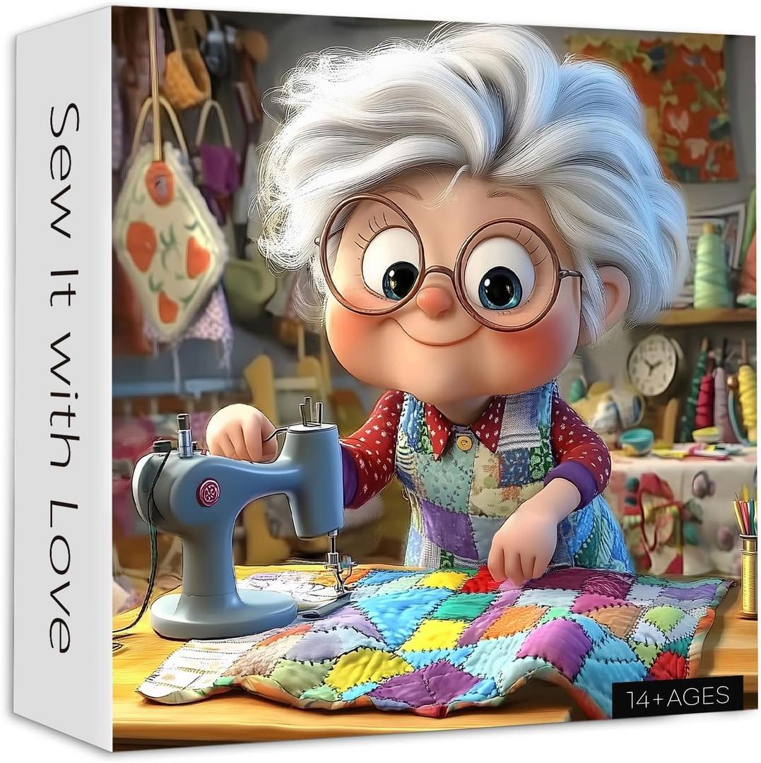 Sewing Machines 1000 Piece Puzzle for Adults, PICKFORU Sew It with Love Jigsaw Puzzle, Challenging Colorful Grandma Quilt Patchwork Theme as Home Decor