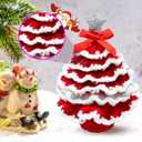 Crochet Christmas Tree Kit,Finished Product DIY Crochet Christmas Tree Kit Tree Bow Pearl Embellishment DecorationsSuitable for Christmas, Holidays, Parties Etc(Green+Red)