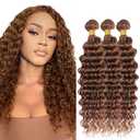 Light Brown Bundles Human Hair Color #30 Deep Wave Bundle 12 14 16 Inch Unprocessed Virgin Hair 3 Bundles Brown Deep Wave Bundle Hair Weave