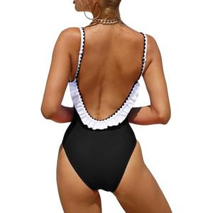 Verdusa Women's One Piece Swimsuit Cut Out Ruffled Open Back Spaghetti Strap Swimwear M