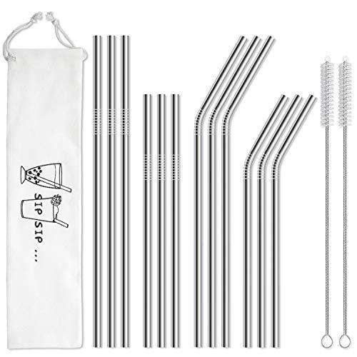 Hiware 5 Pack Reusable Stainless Steel Metal Straws with Case - Long Drinking Straws for 30 oz and 20 oz Tumblers Dishwasher Safe - 2 Cleaning Brushes Included