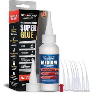 Starbond Medium Super Glue Pro Kit (2 oz)  Strong, Fast, All-Purpose CA Glue (Cyanoacrylate Adhesive)  with Anti-Clog Cap, Precision Tips & Extra Nozzles for Woodworking, Quick Fixes & Hobby Models