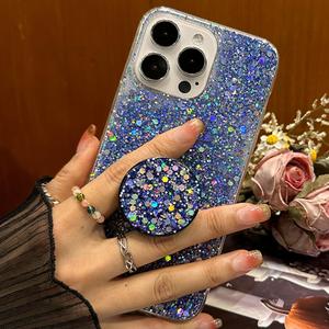Case for iPhone 16 Case Glitter Bling for Women Girls Sparkle Cover, with Ring Stand Holder Protective Case 6.1 inch (Blue)