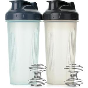 Mr. Pen- Shaker Bottles for Protein Mixes, 28 oz, 2 Pack, Clear, Protein Shaker Bottle with Wire Whisk Ball, Blender Bottle