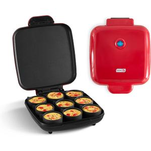 Dash Family Size Egg Bite Maker - Electric Egg Bite Maker with Non-Stick Silicone Cups - Space-Saving Design & Quick Cleanup - Make Sandwiches, Healthy Snacks & Desserts - 9 Servings, Red
