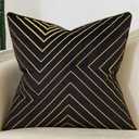 Avigers 20 x 20 Inch Black Gold Striped Geometric Lines Embroidery Velvet Cushion Case Luxury Modern Throw Pillow Cover Decorative Pillow for Couch Living Room Bedroom Car 50 x 50cm