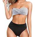 Tempt Me Women Bandeau Bikini Set Twist Strapless Two Piece Swimsuit High Cut High Waisted Bathing Suits (X-Small, Black)