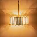 Gold Drum Chandelier 4-Light, Modern Drum Pendant Lighting Fixture with Tiffany Glass Shade, 16 Round Ceiling Hanging Light for Bedroom Dining Room Kitchen Entryway Living Room (Gold)