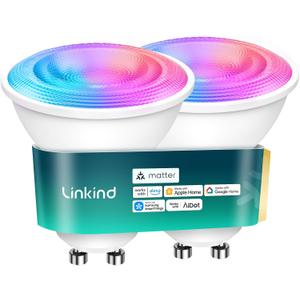 Linkind Matter GU10 Smart Light Bulbs, 40W 470LM Color Changing GU10 LED Bulbs, Works with Alexa/Apple Home/Google Home, Tunable White(1800K-6500K), Music Sync & Light Shows, 2Pack