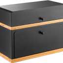 Two Tier Bread Box for Kitchen Countertop- Bamboo Wooden Bread Bin- Fresh Bread Storage Container with Durable Steel Frame- Elegant, Vintage Kitchen Bread Holder- 15 x 11 x 7 Inch