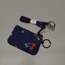 WONDERFUL FLOWER Lanyard Wallet for Women, ID Card Holder, Lanyards for ID Badges, Floral Zip ID Case Keychain Small Coin Purse for Cards, Cash, Work, Travel, Cruise, Teachers, Students, Kids, Navy (Cherry Charm)