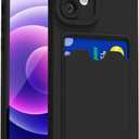 For iPhone 12 Mini Case with Card Holder Slim, Thin Silicone Wallet Phone Case with Credit Card Slot for Women Men, Soft Rubber Gel TPU with Pocket Shockproof Camera Cover, Black