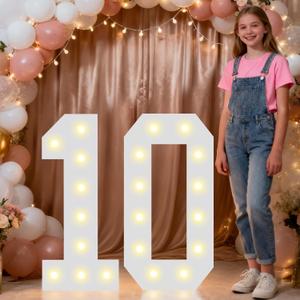 Pooqla 2.4FT Light Up Numbers for 10 Year Old Girl Boy Gifts, Marquee Numbers 2.4 Feet Tall Party Decor for Her Him, Mosaic Big Sign for 10th Birthday Decoration Backdrop, Warm White Large Number 10