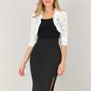 Allegra K Women's Elegant Lace Cardigan Ruffle Collar Crop 3/4 Sleeve Sheer Bolero Floral Lace Shrug Top (White, S)