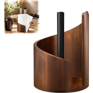 Mountain Paper Towel Holder Countertop with Mango Wood Round Base, Holds Mega Roll, Effortless Tearing, Modern Countertop Wood Paper Towel Holders for Living Room, Kitchen (Brown)
